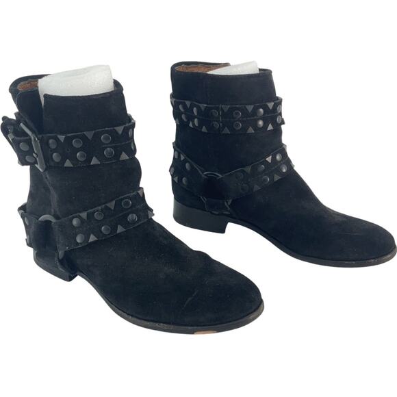 FRYE Black Suede Leather Studded Biker Booties Women’s Size 6 Preowned - Picture 1 of 7